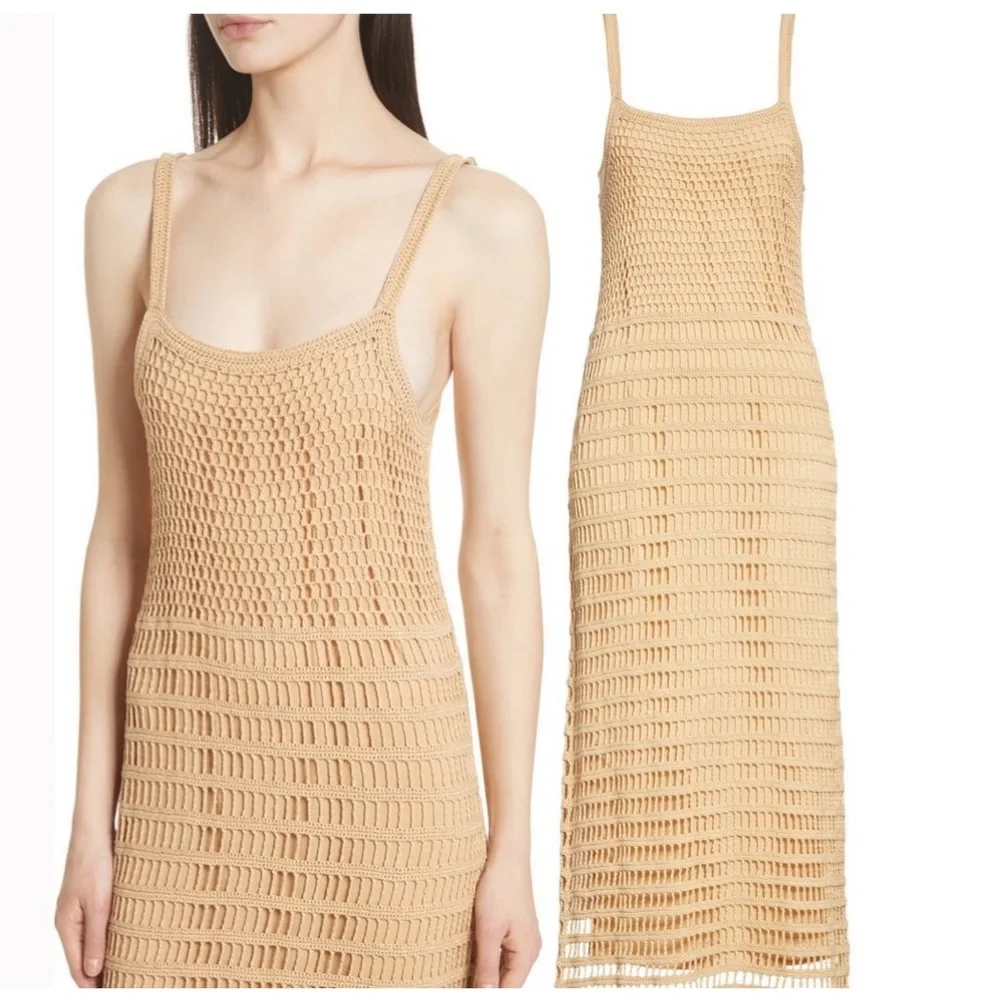 Elizabeth and James Edna Crochet Dress Tan Brown Cover Up Fitted Open Knit Sz XS - Picture 3 of 5